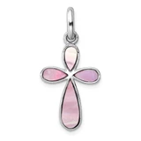 Image of Sterling Silver Rhodium-plated Pink Mother of Pearl Cross Pendant