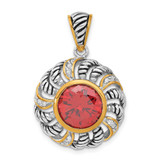 Image of Sterling Silver Gold-plated Antiqued Red & Clear CZ Circle Pendant