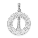 Image of Sterling Silver Polished Pentwater, MI Circle w/Lighthouse Pendant