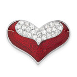 Image of Sterling Silver Polished Red Enamel & CZ Heart Chain Slide Pendant
