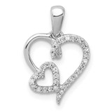 Image of Sterling Silver Rhodium-plated 0.12ct Diamond Double Heart Pendant