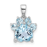 Image of Sterling Silver Rhodium-plated Polished Sky Blue Topaz Paw Pendant