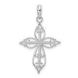 Image of Sterling Silver Polish Fancy Filigree w/Beaded Center Cross Pendant
