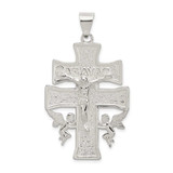 Image of Sterling Silver Polished Large Caravaca INRI Crucifix Cross Pendant