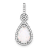 Image of Sterling Silver Rhodium-plated Created Opal and CZ Teardrop Pendant