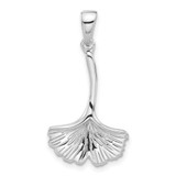 Image of Sterling Silver Rhodium-plated Polished Grooved Ginkgo Leaf Pendant
