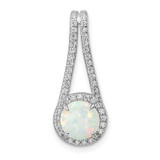 Image of Sterling Silver Rhodium-plated Polished White Opal & CZ Halo Pendant