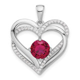 Image of Sterling Silver Rhodium-plated Red and White CZ Double Heart Pendant