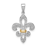 Image of Sterling Silver Rhodium-plated with 14K Diamond Fleur De Lis Pendant