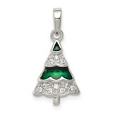 Image of Sterling Silver Rhodium-plated CZ and Enameled Christmas Tree Pendant