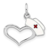 Image of Sterling Silver Rhodium-plated Enameled Nurses Hat with Heart Pendant