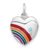 Image of Sterling Silver Rhodium-plated Enameled with CZ Rainbow Heart Pendant