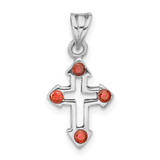 Image of Sterling Silver Rhodium-plated Polished Open Cross Red Crystal Pendant