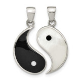 Image of Sterling Silver Mother of Pearl and Black Resin Yin Yang 2 Piece Pendant