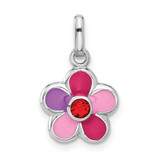 Image of Sterling Silver Rhodium-plated Enameled Red Crystal Flower Charm Pendant