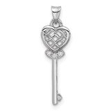 Image of Sterling Silver Rhodium-plated Polished Criss Cross CZ Heart Key Pendant
