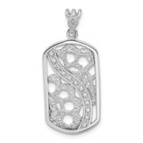 Image of Sterling Silver Rhodium-plated Textured CZ Floral Cut-out Dogtag Pendant