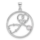 Image of Sterling Silver Rhodium-plated with CZ Stethoscope and Heartbeat Pendant