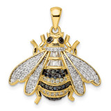 Image of Sterling Silver Black/White Rhodium-plated Gold-tone CZ Bumblebee Pendant