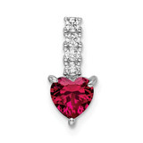 Image of Sterling Silver Polished Rhodium-plated Created Ruby and CZ Heart Pendant