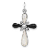 Image of Sterling Silver Rhodium-plated Black / White Mother of Pearl Cross Pendant