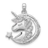 Image of Sterling Silver Rhodium-plated Polished CZ Unicorn YOU ARE MAGICAL Pendant