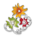 Image of Sterling Silver Polished Red, Green & Yellow Enamel CZ Flower Slide Pendant