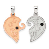 Image of Sterling Silver Ruthenium & Rosetone Love You Heart w/CZ Breakapart Pendant