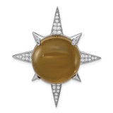 Image of Sterling Silver Rhodium-plated Brown Glass & CZ Sunburst Chain Slide Pendant