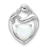 Image of Sterling Silver Rhodium-plated Created Opal Mother/Child Heart Slide Pendant