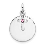 Image of Sterling Silver Rhodium-plated Circle Disk and Cross with Pink Crystal Pendant