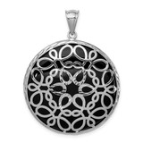 Image of Sterling Silver Rhodium-plated Filigree Diamond-cut Onyx Circle Dangle Pendant