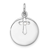 Image of Sterling Silver Rhodium-plated Circle Disk and Cross with Clear Crystal Pendant