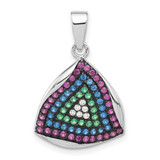 Image of Sterling Silver & Black Rhodium Polished Synthetic Stones & CZ Triangle Pendant