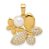 Image of Sterling Silver Gold-plated Freshwater Cultured Pearl and CZ Butterfly Pendants