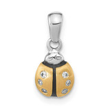 Image of Sterling Silver Rhodium-plated Gold-plated CZ Enameled Brushed Lady Bug Pendant