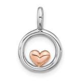 Image of Sterling Silver Rhodium-plated & Rose Gold-plated Polished Circle w/Heart Pendant