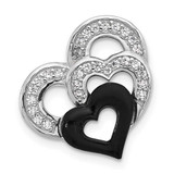 Image of Sterling Silver Rhodium-plated Polished Black Resin and CZ Heart Chain Slide Pendant