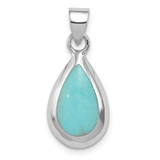 Image of Sterling Silver Rhodium-plated Polished Lab Created Simulated Turquoise Teardrop Pendant