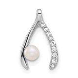 Image of Sterling Silver Rhodium-plated Freshwater Cultured Pearl/CZ Wishbone Chain Slide Pendant