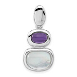 Image of Sterling Silver Rhodium-plated Purple Crystal & White Mother of Pearl Chain Slide Pendant