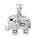 Image of 14k White Gold Black/White Diamond Elephant Pendant