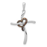Image of 14k White Gold 1/10ct. Champagne Diamond Heart Cross Pendant