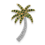 Image of 14k White Gold White and Green Diamond Palm Tree Chain Slide Pendant