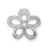 Image of 14k White Gold 1/20ctw Diamond Round Petal Flower Chain Slide Pendant