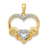 Image of 14K Yellow Gold .03ctw Diamond and Rhodium Heart w/3 Smaller Hearts Pendant