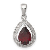 Image of Sterling Silver Rhodium-plated Garnet & Diamond Pendant QDX648