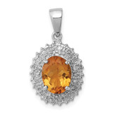 Image of Sterling Silver Rhodium-plated Citrine & Diamond Pendant QDX738
