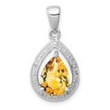 Image of Sterling Silver Rhodium-plated Citrine & Diamond Pendant QDX793