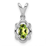 Image of Sterling Silver Rhodium-plated Peridot & Diamond Pendant QBPD21AUG